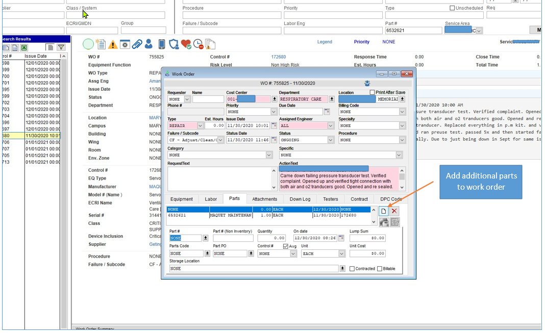 HEMS Enterprise – Part Documentation on Work Orders with Storage ...